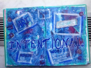 Altered book, acrylics, oil pastel